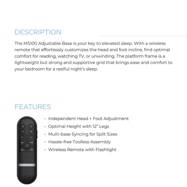 Head & Foot Power Adjustable Base w/ Zero Gravity, Anti Snore, Memory Program & Wireless Remote - Image 3