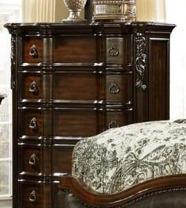 Titanic Furniture - Brooks Brown Leather Marble Top Nail Head Wingback Chest of Drawers