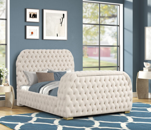 Titanic Furniture - Rose Cream Velvet Tufted TV Lift with Bluetooth Speaker, Fireplace, USB Type C Platform Bed - Image 2