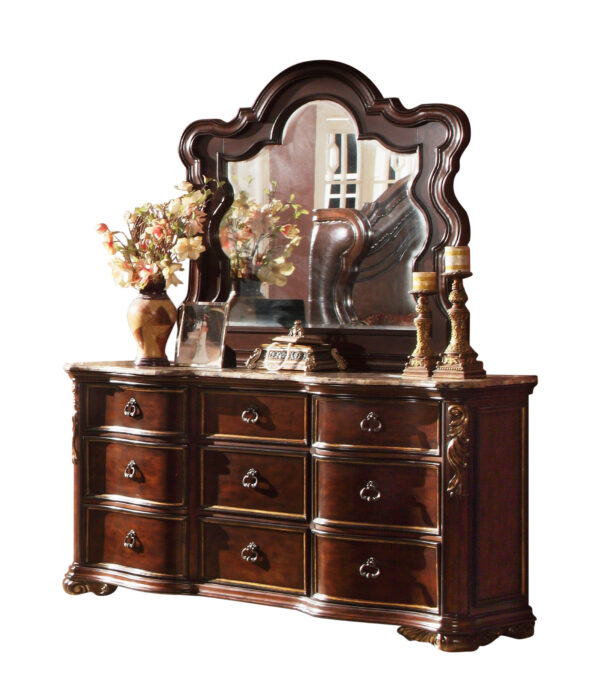 Titanic Furniture - Brooks Brown Leather Marble Top Nail Head Wingback Panel Bed - Image 3