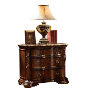 Titanic Furniture - Brooks Brown Leather Marble Top Nail Head Wingback Nightstand