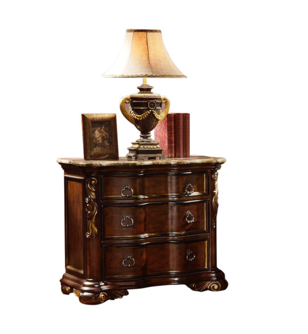Titanic Furniture - Brooks Brown Leather Marble Top Nail Head Wingback Panel Bed - Image 4